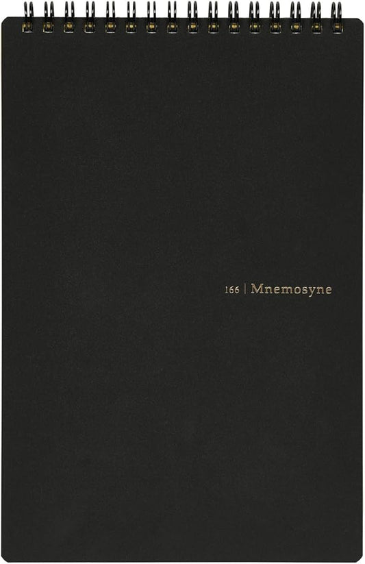 Maruman MNEMOSYNE Notebook 9.06 x 5.83 Inches (Vertical A5), 7mm ruled 28-line with center divider, Double-sided, 70 Sheets (N166), BLACK