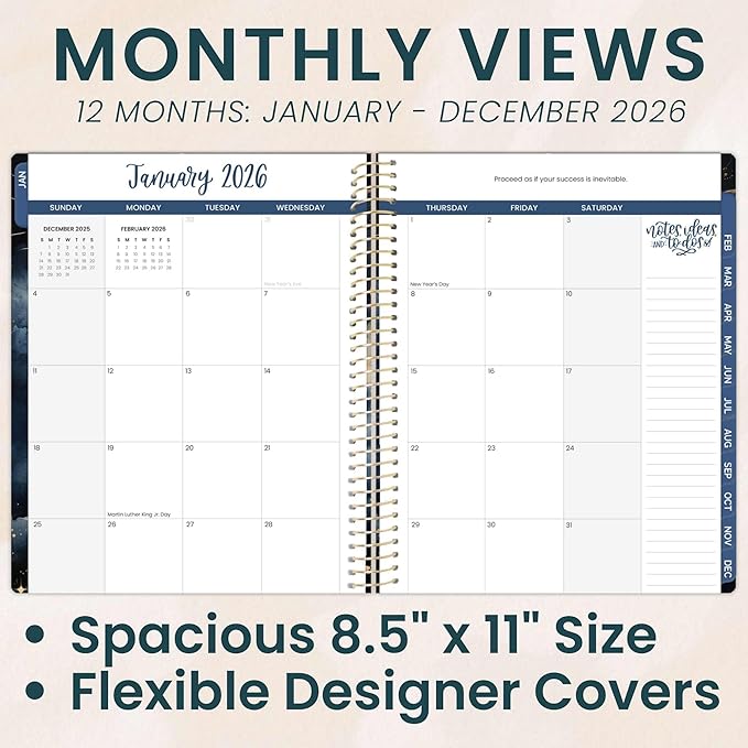 bloom daily planners 2026 Planner (January to December) - 8.5” x 11” Weekly & Monthly Dated Agenda Organizer Book with Stickers & Tabs - Flexible Soft Cover - Midnight Sky