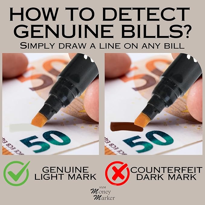 HVM Counterfeit Money Detector Pen (500 Counterfeit Pens) - Money Marker Bill Detector Pen with Upgraded Chisel Tip - Detect Fake Bills, Universal False Currency Checker Pack