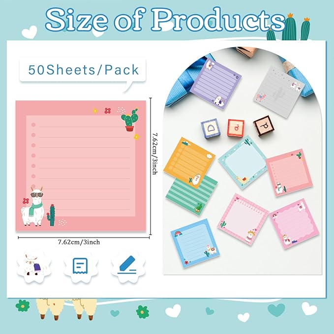 Alpaca Sticky Notes Gifts, 9 Pack Colorful Llama Notepads 3x3 Inch, Mexican Camel Self-Stick Memo Pad Office School Supplies Gifts for Women Men (450 Sheets)