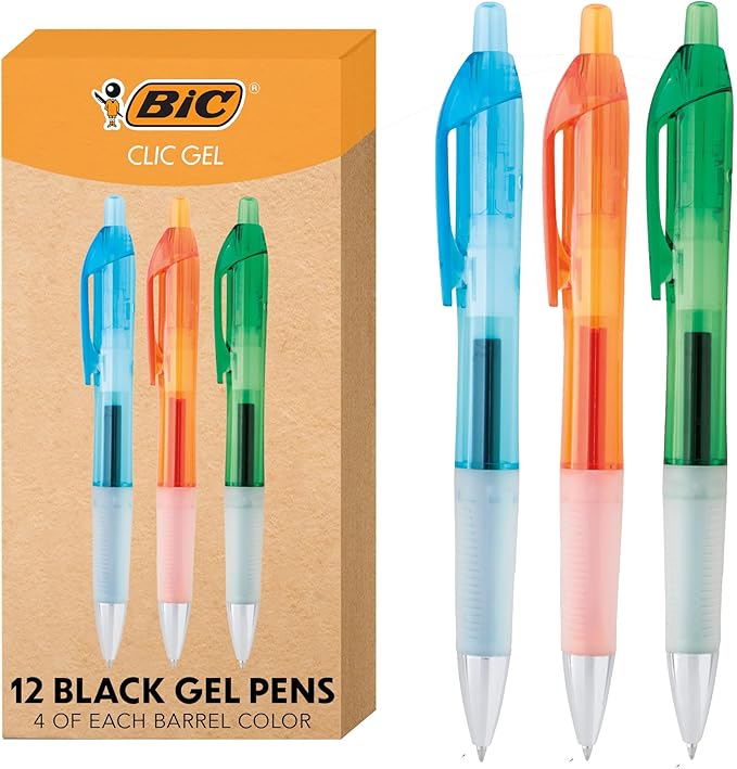 BIC Intensity Clic Black Gel Pens, Medium Point (0.7mm), 12-Count Pack, Retractable Gel Pens With Comfortable Grip (packaging may vary)