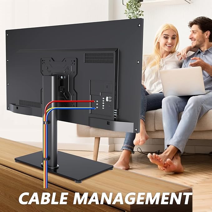 Universal TV Stand Base, Table Top TV Stand for 17-43 Inch LCD/LED TVs, Height Adjustable Monitor Mount Stand with Tempered Glass Base Holds up to 88lbs VESA 200x200mm, TS103