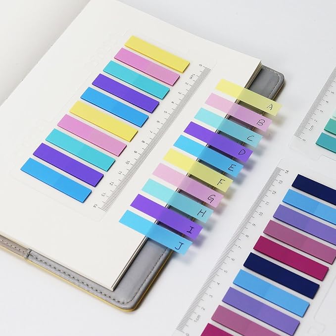 MultiBey Multi-Coloured Transparent Sticky Tabs, 2400 Pcs Adhesive PET Page Flags & Book Tabs - Writable Annotation Labels for Books, Notebooks, Office Files, Study & Organization Supplies