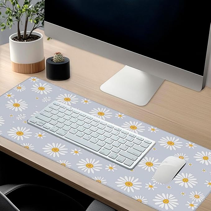 Extra Large Mouse Pads Daisy Flowers XXL Extended Mousepad with Stitched Edges Non-Slip Rubber Base Computer Keyboard Pad Desk Mat for Home Office Desk Decor, 35.4" X 15.7"
