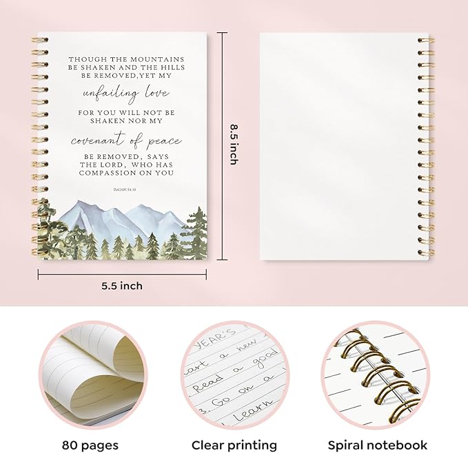 Christian Bible Spiral Notebook Hardcover,Bible Notebooks for Note Taking,Isaiah 54:10,College Ruled Notebook Journal for Writing,Christian Gifts for Women Friend Teens,5.5x8.3
