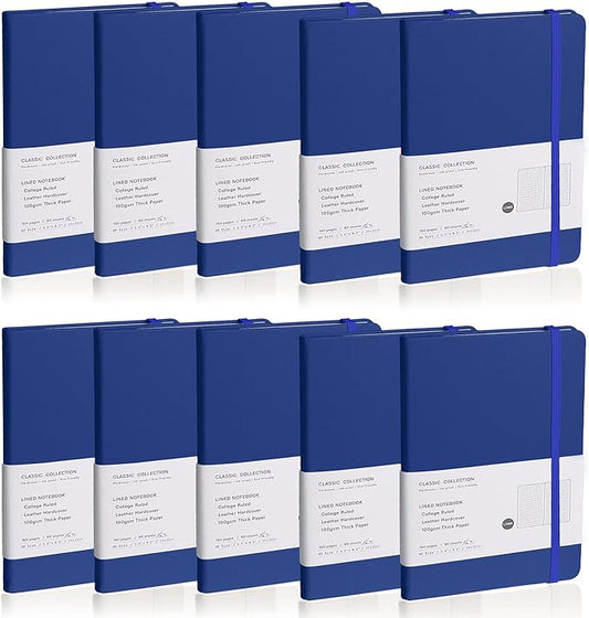 Lined Journal Notebook, 10Pack Hardcover Notebook for Men & Women – Journals for Writing, Work, School, Home & Daily Notes, 160 Pages – Medium A5, 5.7"x8", 100 gsm Thick Paper (Blue)