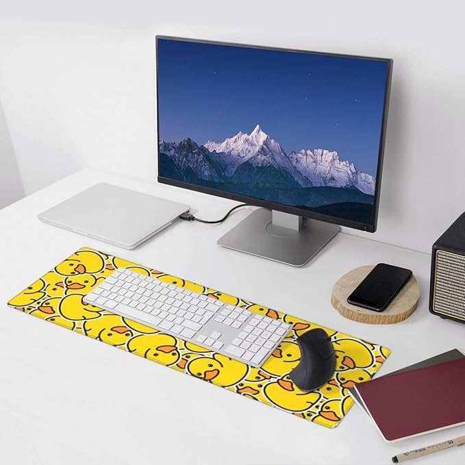 Cute Rubber Ducks XL Large Mouse Pad with Stitched Edges Long Non-Slip Rubber Base Mousepad Yellow Cartoon Ducky Laptop Keyboard Mat Desk Pad for Office Home Desk Decor, 31.5" X 11.8"
