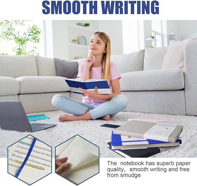 Lined Journal Notebook – Hardcover Notebook for Men & Women – Journals for Writing, Work, School, Home & Daily Notes, 160 Pages – Medium A5, 5.7"x8", 100 gsm Thick Paper (Blue)