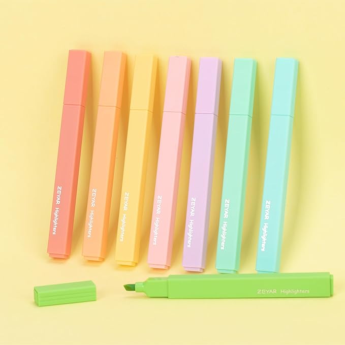 ZEYAR Aesthetic Cute Highlighter Pens, Cream Chisel Tip, Water Based, Quick Dry, No Bleed for Bible, Four Seasons Color Series (8 Summer Colors)