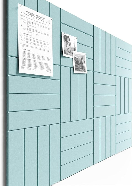 Bumusty Large Cork Board Alternative-48 x 36" Felt Bulletin Board Tiles, with 30 Pushpins, 70 Adhesive Tabs, 12-Pack Slat Wall Paneling, Cork Boards for Office Push Pin Board Felt Board-Aqua Blue