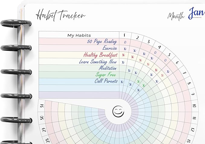 Color Habit Tracker Inserts for 7-Disc Mini Happy Planners (4.6 x 7 inches) Discbound Planners Resolution Tracker, Habit Log, Habit Planner Fits Happy Planners (7 Disc Mini)