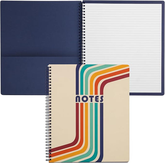 Steel Mill & Co Cute Large Spiral Notebook College Ruled, 11" x 9.5" with Durable Hardcover and 160 Lined Pages (Retro Stripe)