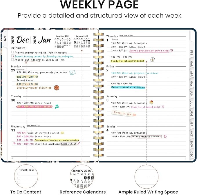 2026 Planner, Weekly and Monthly Calendar Planner for Women, Jan 2026 - Dec 2026, Hardcover Planning Agenda book with Tabs, Spiral Bound, Inner Pocket, Perfect for School Office Supplies, 8.5" x 11" - Golden Flutter
