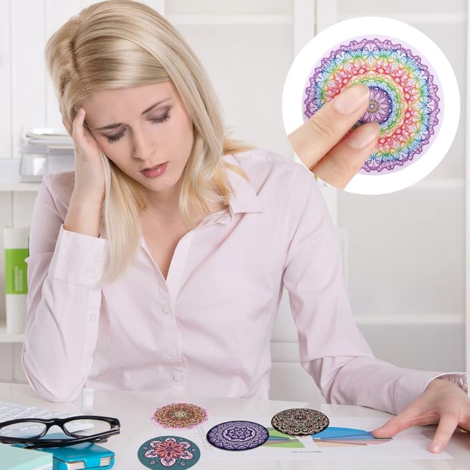 Crtiin 100 Pack Sensory Strips Anxiety Mindfulness Breath Calm Stickers Adhesive Texture Rough Tactile Fidget Tape for Mental Health Relief Anti Stress Stickers(Mandala)