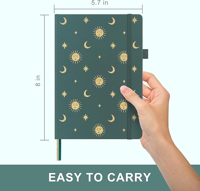 &And Per Se Dotted Journal Notebook, A5 Hardcover Bullet Dotted Journal, 160 Pages 100 gsm Thick Paper, 3 Sheets of Stickers Included - 5.7'' x 8'' (Celestial Green)