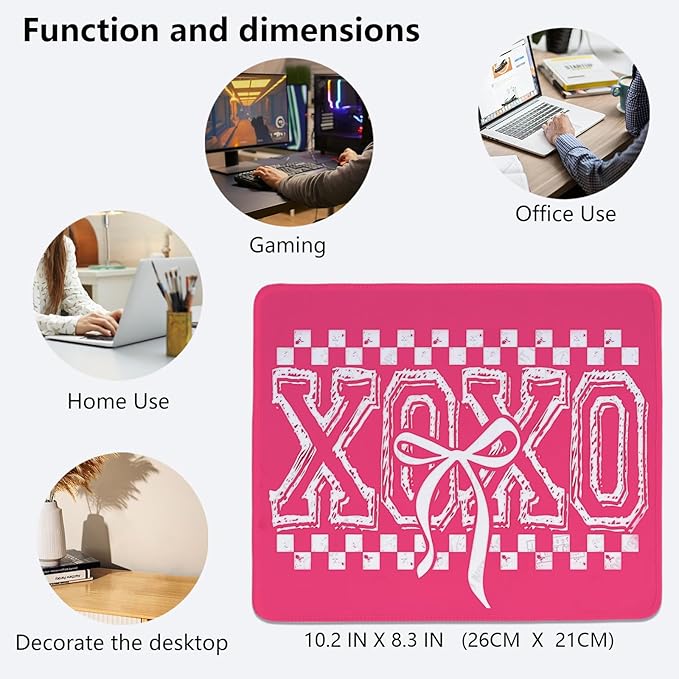 Pink Retro XOXO Mouse Pad,Coquette Valentines Varsity Desk Mat,Retro Valentine's Day Mouse Pad for Dorm Home Office Decor,Valentine's Day Gift,10.2x8.3 Inch