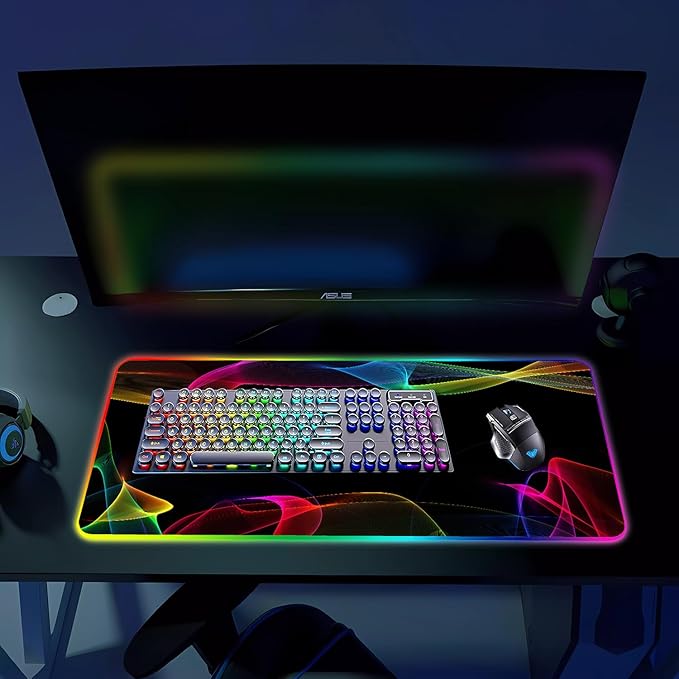 RGB Gaming Mouse Pad, Large Mousepad with Led Light, Gaming Accessories Keyboard Pad for Desk, Non-Slip Rubber Base Big Mouse Mat for Gamer, 31.5 X 11.8 Inch, Colorful
