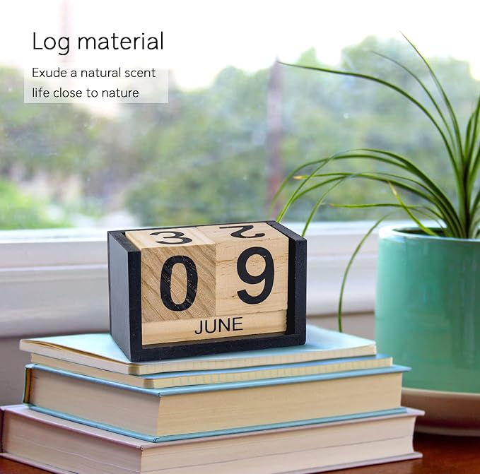 Notakia Wooden Gaobei Desk Blocks Calendar Perpetual Block Month Date Display (Large Black Wood Color)