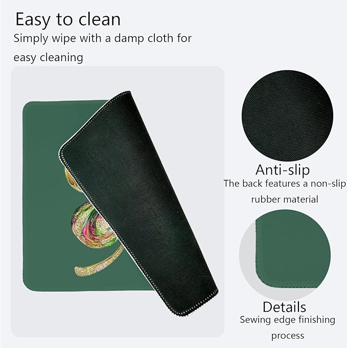 Cute Lucky St Patricks Day Mouse Pad,Dark Green Retro Shamrock Mouse Pad,Womens Shenanigans Desk Mat,Lucky Clover Pattern Desk Mat For Dorm Home Office Decor,St Patricks Day Gift,10.2x8.3 Inch