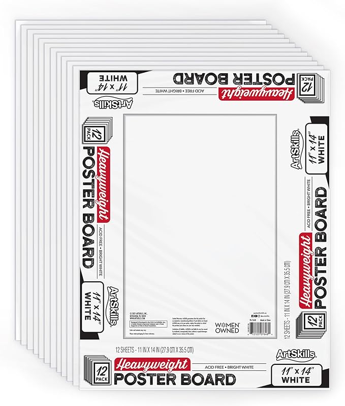 ArtSkills 11” x 14” Poster Board, Heavyweight White Poster Boards for Vision Boards, School Projects, Presentations, Arts and Crafts, 12-Pack