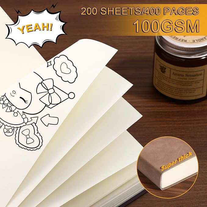 Thick Blank Journal Notebook 400 Pages 3.9 × 5.5 No Lines Soft Leather Pocket Blank Notebook for Women Drawing Book Memo Writing Sketch Diary Notebook Upgrade Page (Marigold)