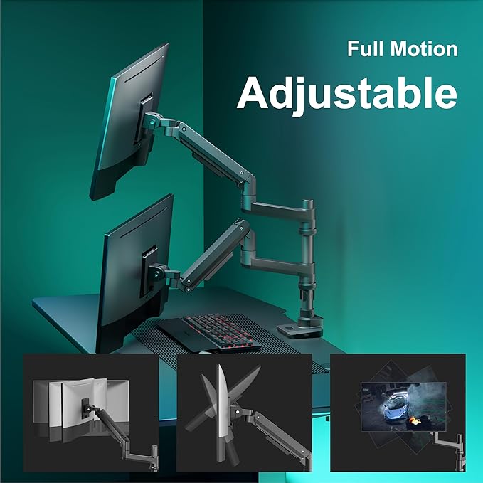 WALI Vertical Dual Monitor Stand for 17''-49'' Curved Screens, Ultrawide Dual Monitor Arms up to 44lbs, Stacked Monitor Mount for 2 Monitors, Heavy Duty Adjustable Gas Spring Arm (GSDM002N-P), Black