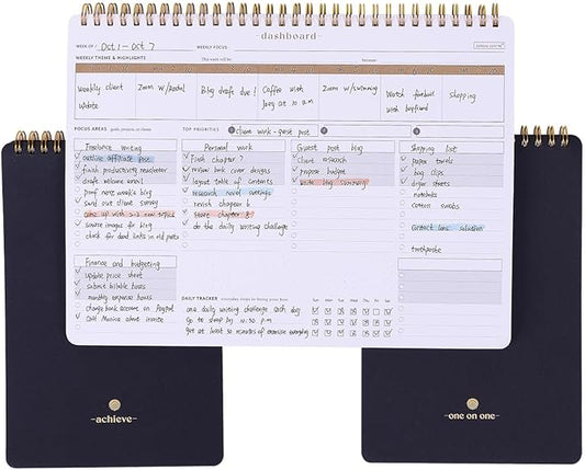 Productivity Notepad Suite - Bestselling Set Of 3 Notebooks, Including Weekly Planner, Goal Setting & 1:1 Meeting Notes- Keep Your Daily Projects, Clients, Meal & Responsibilities Organized