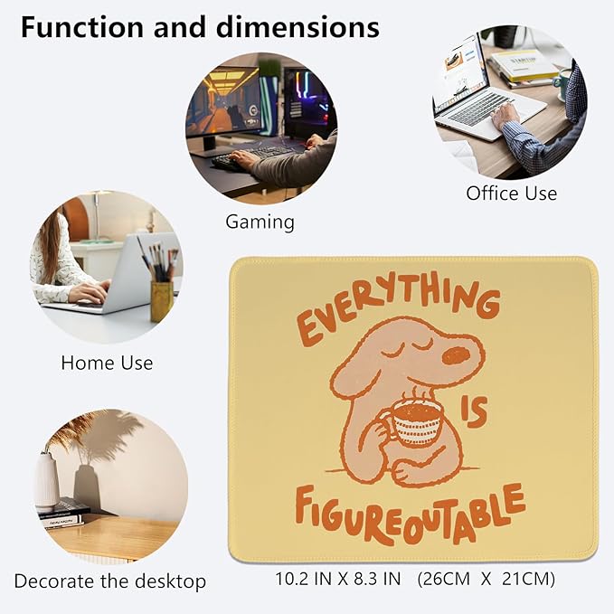 Yellow Cute Dog Mouse Pad,Positive Affirmations Mouse Pads,Kawaii Motivational Desk Mat for Home Office Dorm Desktop Decor,Dog Lover Gift,Everything is Figureoutable,10.2x8.3 Inch