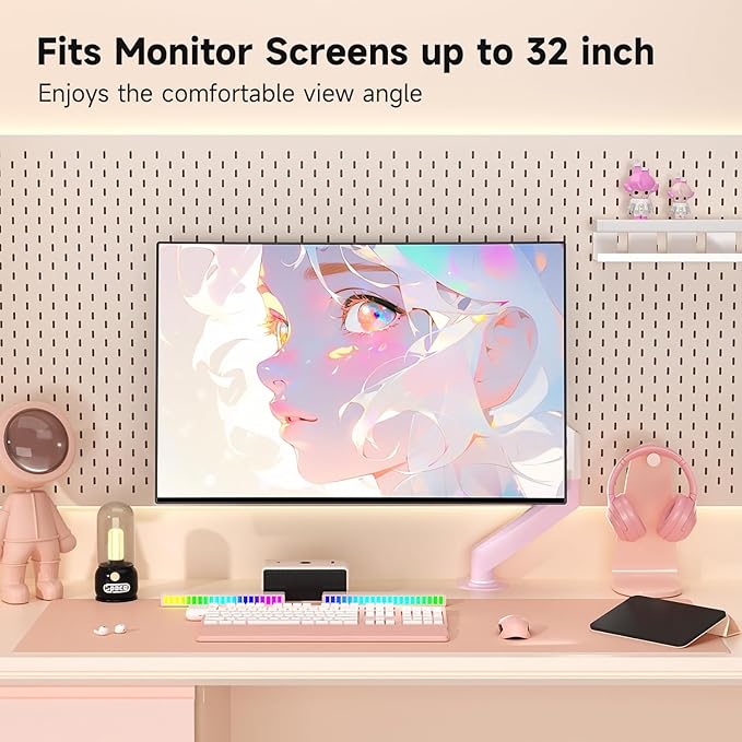 Suptek Monitor Mount Gas Spring Monitor Arm Desk Mount Fully Adjustable Fits 17 20 22 23 24 26 27 32 35 inch Monitors Weight Capacity up to 24.25 lbs, Pink