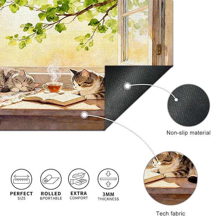 Cat XL Mouse Pad 31.5 x 11.8 Inch Gaming Mousepad Diatomite Large Keyboard Mouse Pad for Home and Office Desk Accessories with Peaceful Sunlit Window Cats Illustration