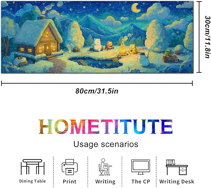 XL Mouse Pad 31.5 x 11.8 Inch Gaming Mousepad Diatomite Large Keyboard Mouse Pad for Home and Office Desk Accessories with Winter Cabin Starry Sky Bear Campfire Artwork