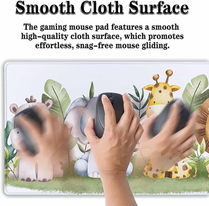 Large Mouse Pad Desk Pad Mat Keyboard Mouse Pads Pc Mousepad Mouse and Keyboard Pad Waterproof Non-Slip Rubber Base 35.4" X 15.7" for Game Office, Watercolor Safari Animal Banner