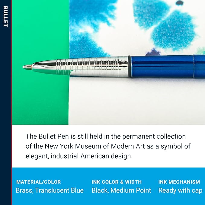 Fisher Space Pen Bullet Space Pen, Blue Moon Pressurized Ballpoint Pen, Compact Size, Writes Upside Down, Extreme Temperatures, Smooth Black Ink, Medium Point, Pocket Clip, Gift Box, Made in the USA