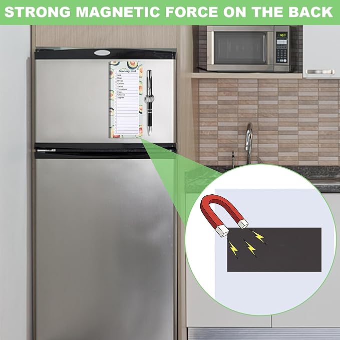 3 Pack Shopping List Pad & 1 Magnetic Pen Clip - 150 Tear Off Sheets - Magnetic Grocery List Notepad with Pen Holder for Fridge
