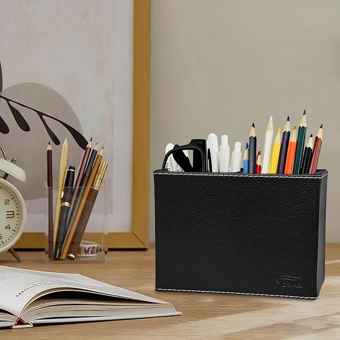 Pen Pencil Holder Cup Container PU Leather Desk Organizer Stand Decor Brush Scissor Holder Decoration Office Desk Home School