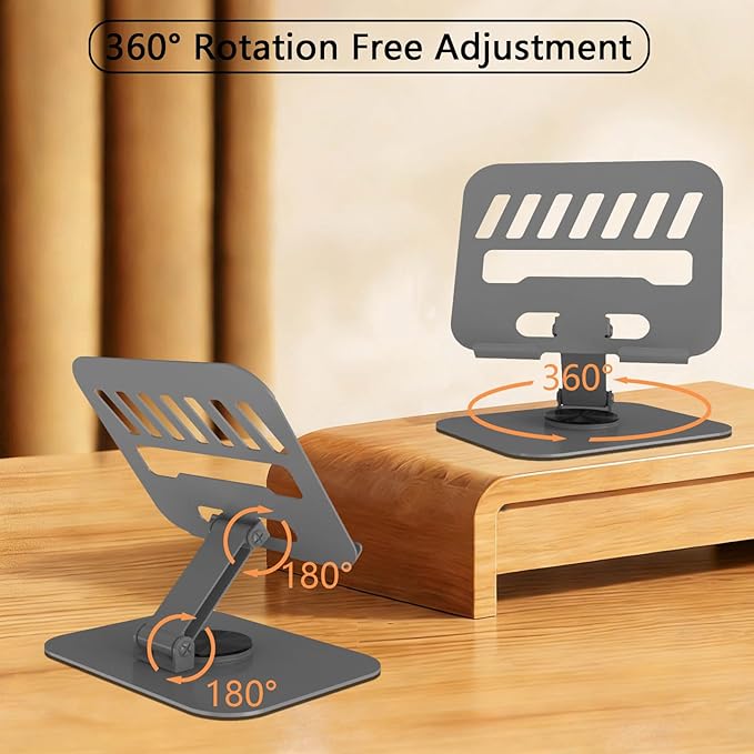 Larger Metal Tablet Stand, Adjustable 360° Rotation Tablet Holder Compatible with 4-16" Tablet Such as iPad Pro Air, iPad mini, Tab S10 Ultra, Grey