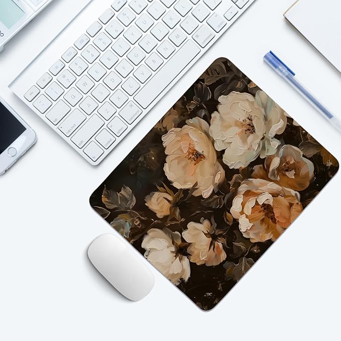 Dark Vintage Floral Mouse Pad,Spring Mouse Pads,Botanical Desk Mat,Rustic Floral Painting Desk Mat for Home Office Dorm Desktop Decor,10.2x8.3 Inch