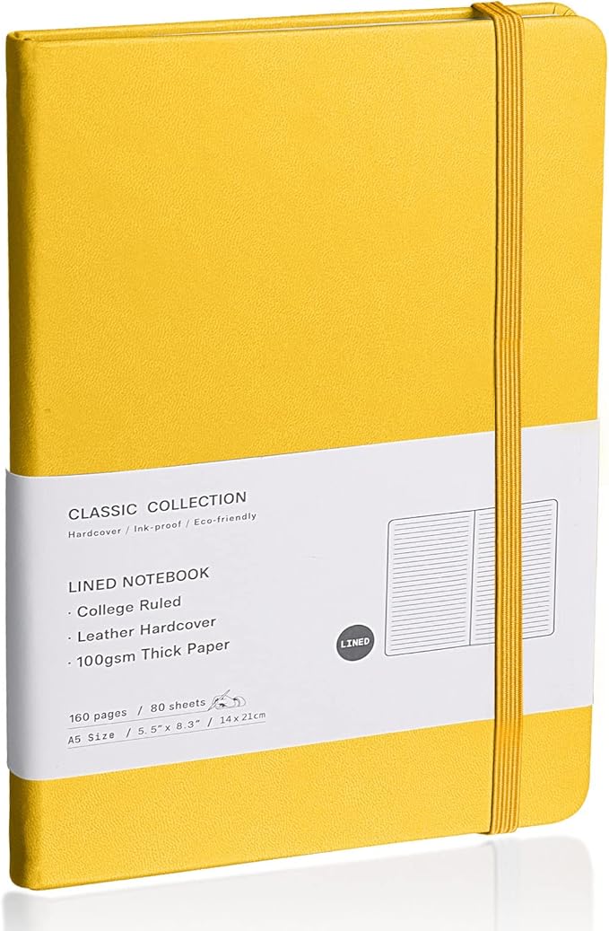 Lined Journal Notebook – Hardcover Notebook for Men & Women – Journals for Writing, Work, School, Home & Daily Notes, 160 Pages – Medium A5, 5.7"x8", 100 gsm Thick Paper (Bright Yellow)