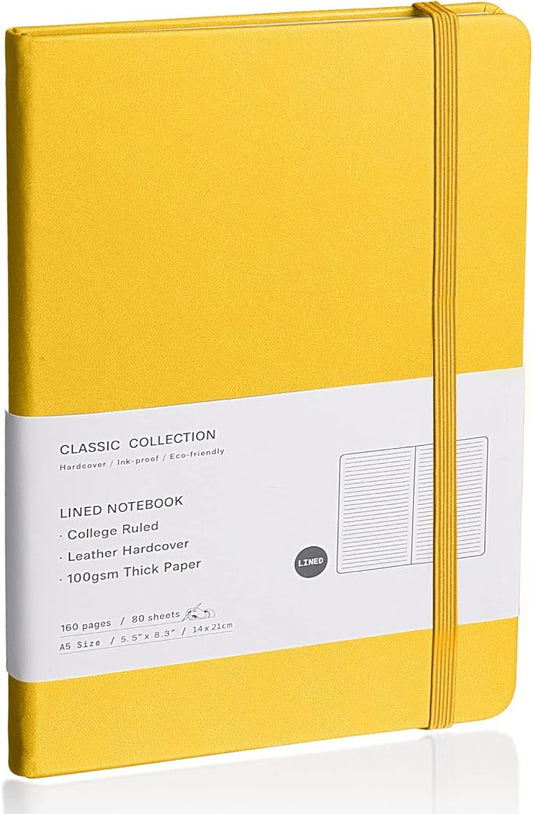Lined Journal Notebook – Hardcover Notebook for Men & Women – Journals for Writing, Work, School, Home & Daily Notes, 160 Pages – Medium A5, 5.7"x8", 100 gsm Thick Paper (Bright Yellow)