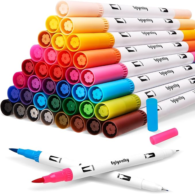 Colored Markers for Adult Coloring Book, Felt Tip Marker, Dual Tip Brush Pens with Brush and Fine Tip for Adult Teen Kid Drawing (36 Colors Set)