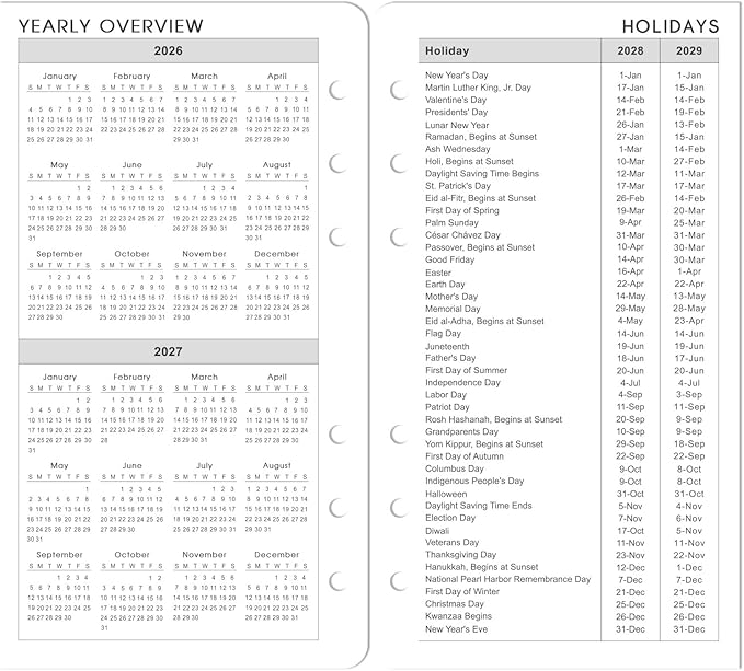 2026-2028 Monthly Planner Refill - A6 Size, Planner Inserts with 6-Hole Punched, January 2026 - December 2028, Two Pages Per Month, 2026-2028 Monthly Calendar with Tabs