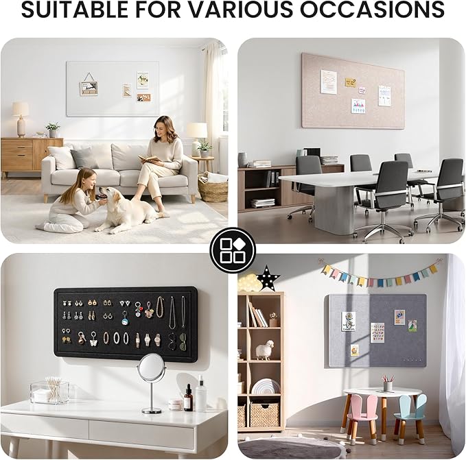 Large Bulletin Board, 60 X 35 Inches Felt Cork Board with 40 Pushpins, Foldable Felt Notice Pin Board Photo Display Board with Self-Adhesive Tape for Office Home School