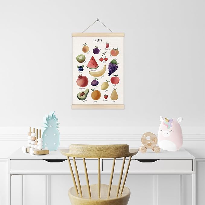 Koesus Fruit Food Wall Art Poster Hanger Frame 12x16 Inch, Educational Learning Canvas Pictures Prints Framed Wall Decor for Classroom Toddler Kids Room Nursery Preschool Kitchen