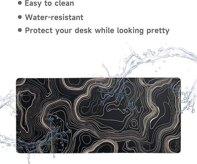 Desk Mat Mouse Pad Gaming Desk Pad XL Large Mouse Mat Office Decor Accessories (Black Gold Terrain)