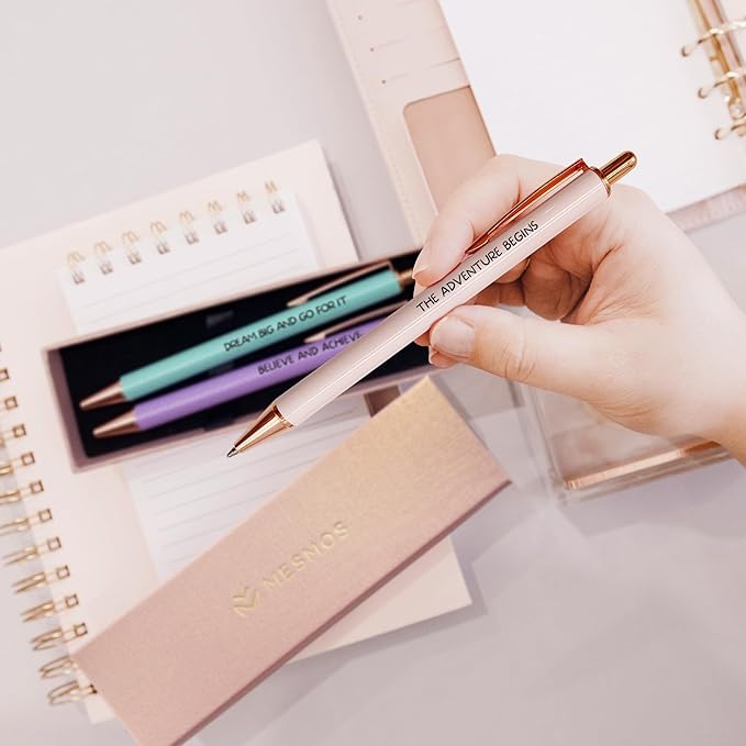 MESMOS 3pk Fancy Pen Set, Graduation Gift for Her, College Graduation Gifts for Women Class of 2025, German-made Ink & Swiss-Made Nib, Metal Ballpoint Pen