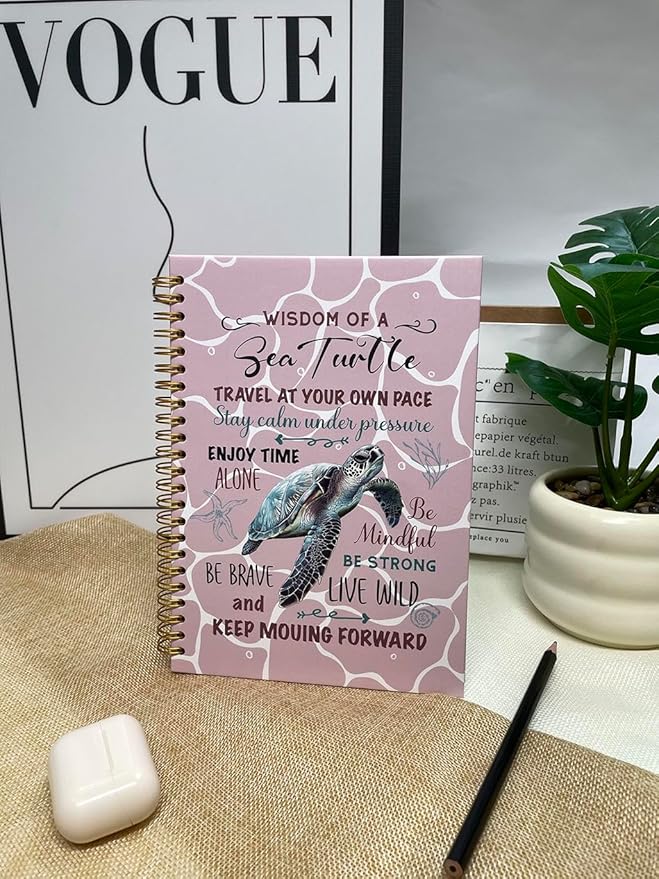 Cute Notebooks Journal For Women - Sea Turtle Dairy Funny Hardcover College Ruled Lined,5.8"X8.3",Pretty Spiral Meeting Notebook,Gifts For Sea Turtles Lover Men Friends On Birthday Christmas Mothers Day (Fuchsia)