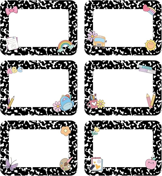 Starboling Black Name Tags,48 Pcs 3.5X2.5'' Adhesive Desk Nameplates,for Classroom Student School Supplies
