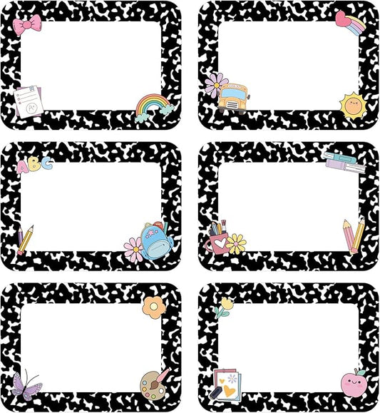 Starboling Black Name Tags,48 Pcs 3.5X2.5'' Adhesive Desk Nameplates,for Classroom Student School Supplies