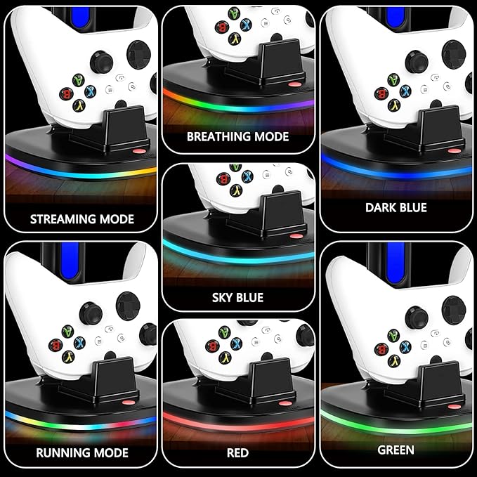 Controller Charger with RGB Headphone Stand for Xbox Series X|S/Elite 2/One/One X/One S/One Elite, XSX Controller Charger Station with 2 USB Port, Headset Stand for Xbox Charging Station Dock