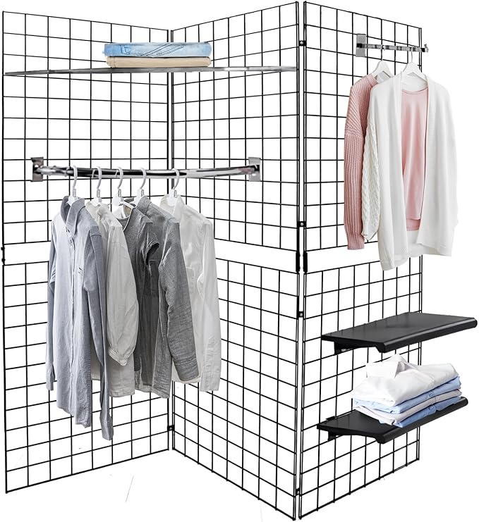 Heavy Duty Portable Gridwall Display Panels – 3 × 2' × 6' Black Metal Wall & Freestanding Display for Retail, Trade Shows, Art Studios, Garage & Home Organization, Black Finish